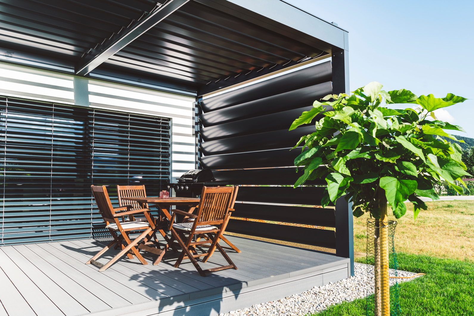 Beautiful metal pergola and terrace